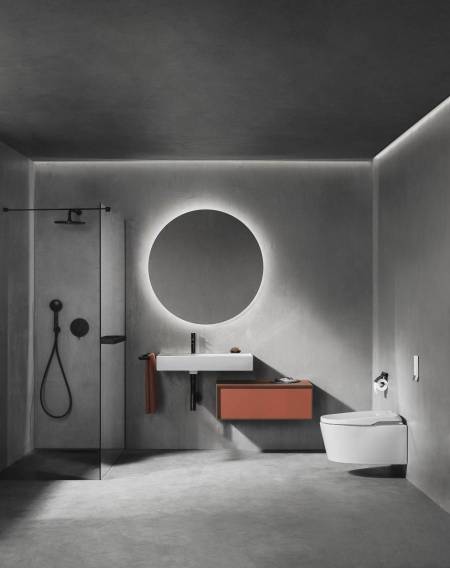 αναδιαμόρφωση του μπάνιου με στρογγυλό καθρέφτη με φωτισμό LED